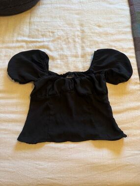 Modcloth Black Puff Sleeve Square-Neck Crop Top